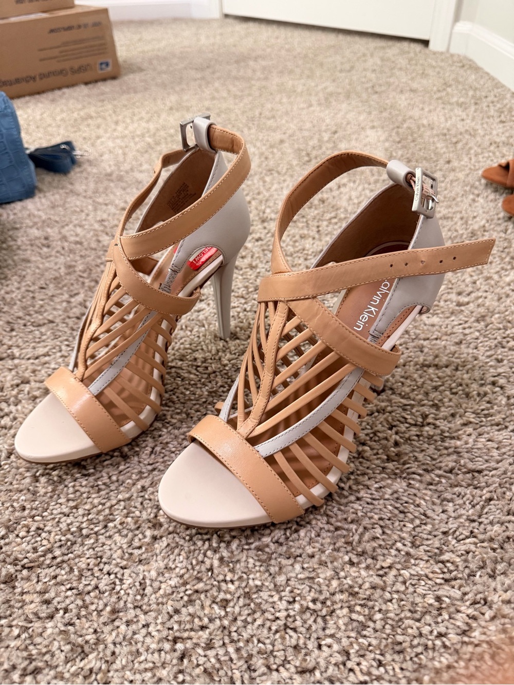 Calvin Klein Beige and Cream Strappy High Heel Sandals